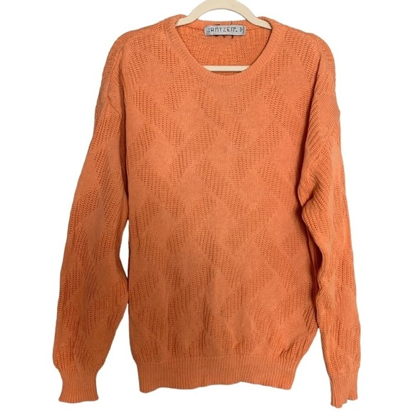 Vintage Jantzen Women’s  100% Cotton Tangerine Orange Pullover Sweater Geometric - Picture 1 of 8